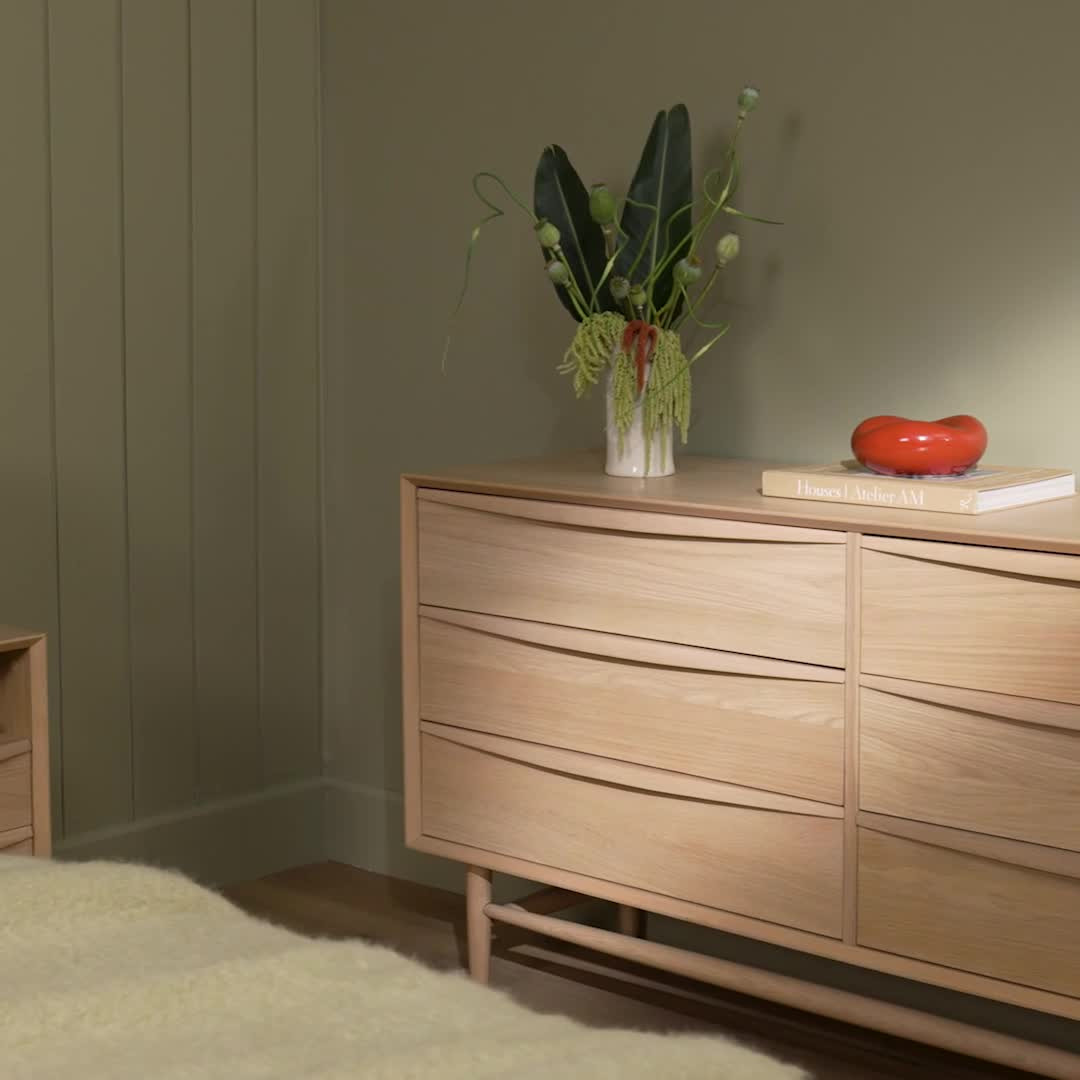 White Oak Wood Double Dresser w/ 6 Drawers | Lenia | Article