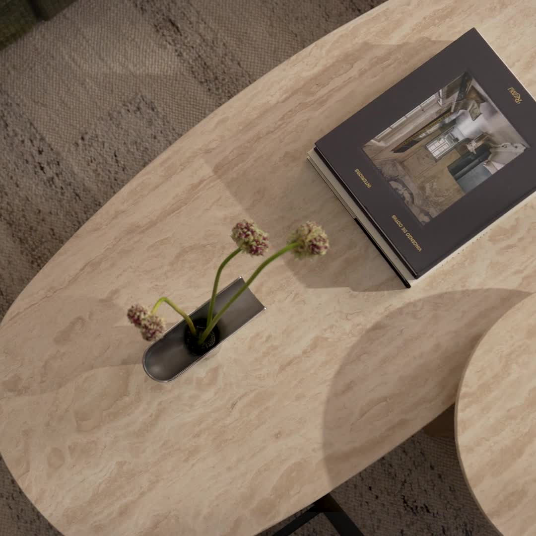Sporo 47.25" Travertine Coffee Table - Natural Oak