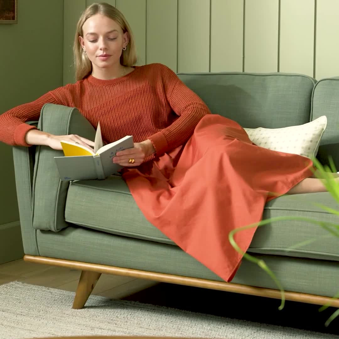 Timber Green Fabric Honey Oak Base 2 Seater Loveseat Sofa