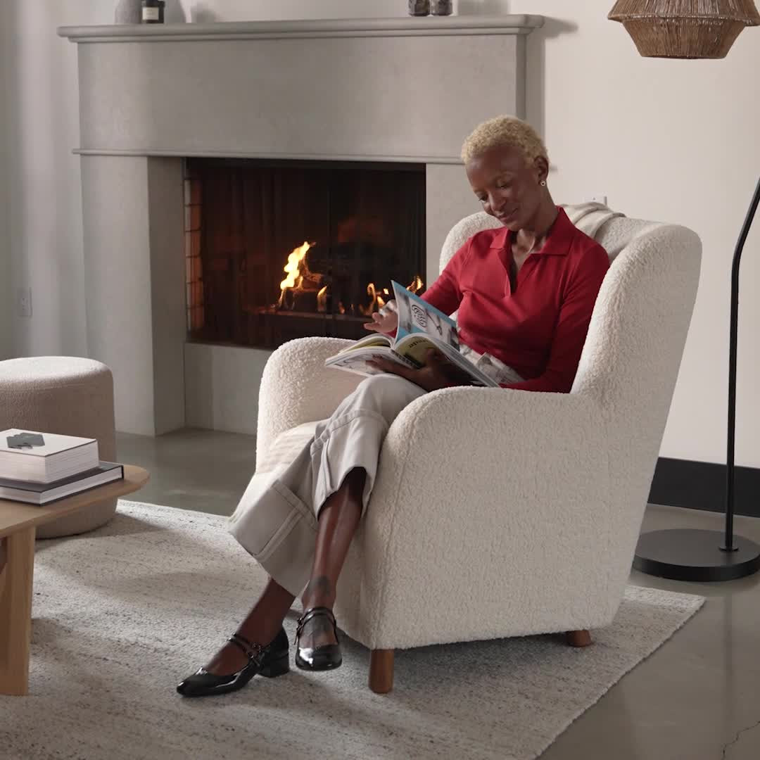 White Shearling Wingback Armchair - Scandinavian Design