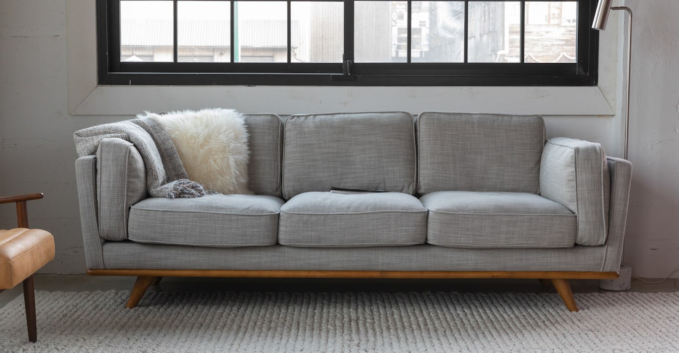 Pebble Gray Timber Fabric Honey Oak 3 Seater Sofa Article Pebble Gray Timber Fabric Honey Oak 3